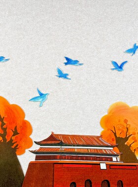 国庆中国风天安门华表柱墙贴
