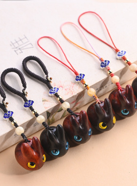 黑檀木小兔子手机链挂件可爱清新吊坠挂饰男女创意汽车钥匙扣装饰