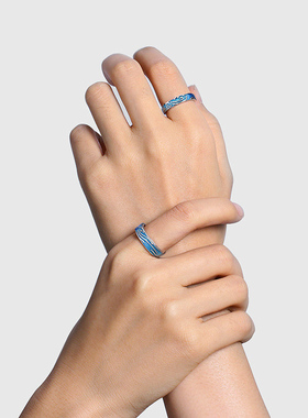 52Hz赫兹情侣戒指纯银蓝色海洋鲸鱼恋爱频率男女小众设计对戒刻字