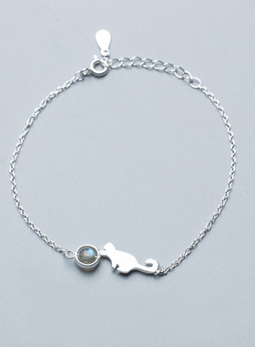 月光石猫咪手链2025年新款s925纯银简约闺蜜七夕礼遇季送女友礼物