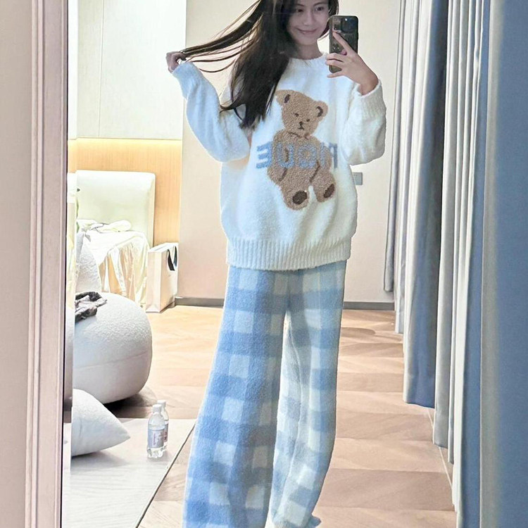 2025新款半边绒可爱卡通睡衣女秋冬季保暖针织珊瑚绒可外穿家居服,淘宝优惠券,粉丝福利购,淘宝优惠卷