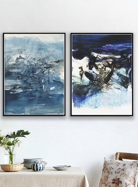 抽象风欧美蓝色卧室餐厅壁挂画