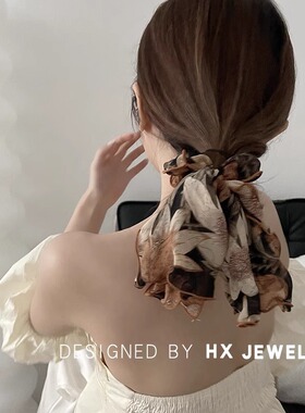 秋冬日常百搭高级感铂思亚同款欧根纱渐变花朵大肠发圈女扎头发绳