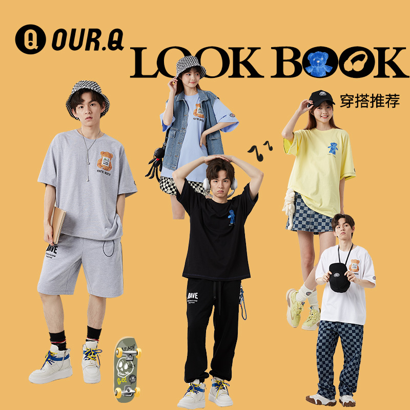 OURQ男女同款短袖2022夏季新款圆领半袖
