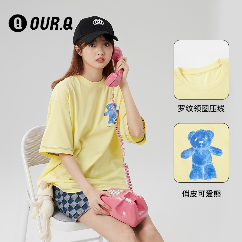 OURQ男女同款短袖2022夏季新款圆领半袖