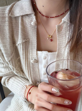 博主同款 幸运符号鸿运四叶草双圈耳钉新年红色耳环礼物