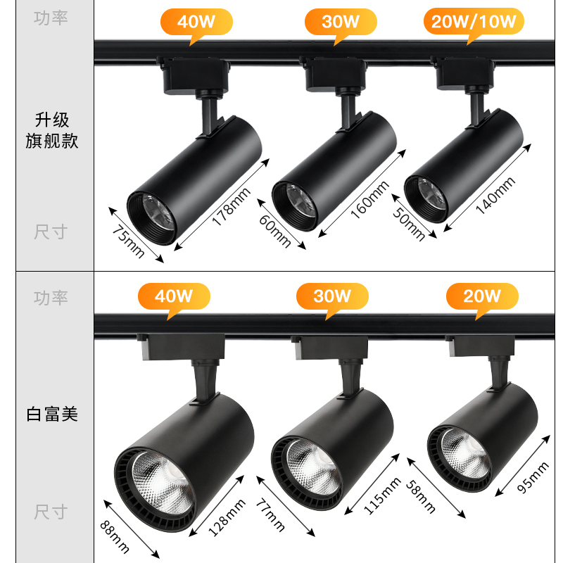 轨道式射灯led女服装店铺商用40w家用天花灯超亮cob明装导轨式条