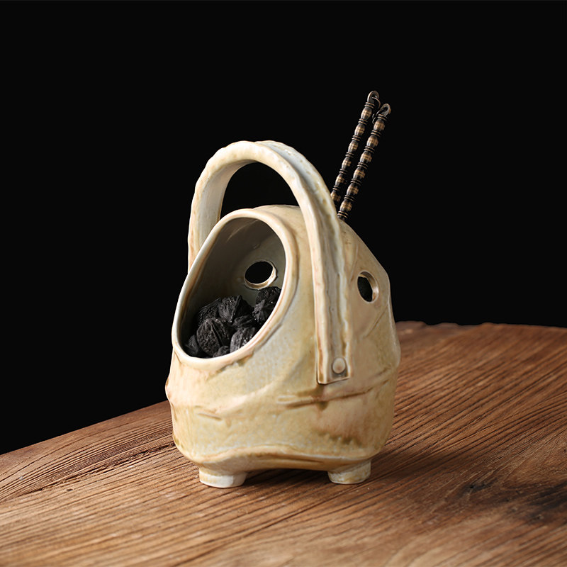 煮茶炭核桃炭橄榄乌榄炭枣炭提梁盛炭容器日式回流陶瓷复古装炭器,淘宝优惠券,粉丝福利购,淘宝优惠卷