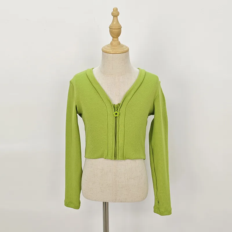 针织儿童舞蹈开衫上衣修身拉链练功服外套男女童双层防晒小坎肩 - 图3