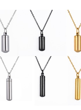 不锈钢小圆筒柱子骨灰盒纪念项链