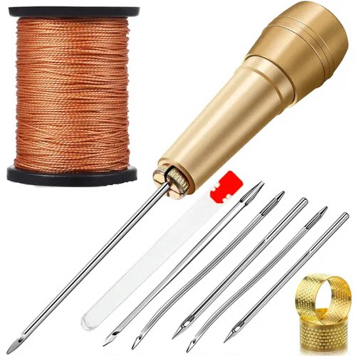 【7枚钢针】帆布皮革缝纫针,锥子针尼龙线,DIY皮革缝制工具 - 图0
