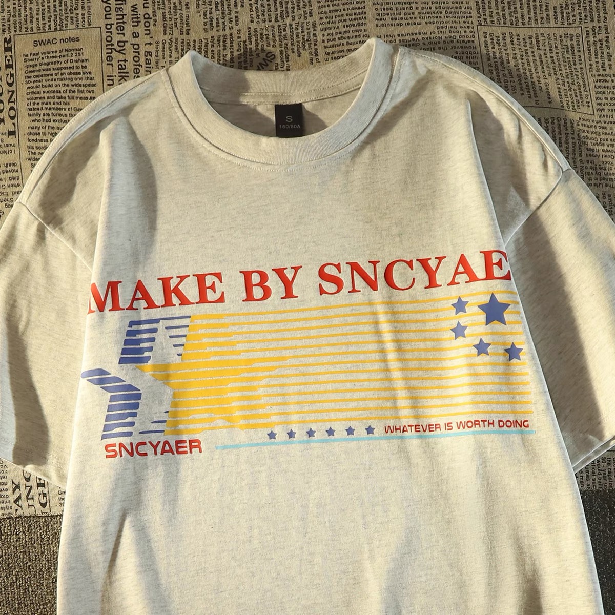 FXOP 美式复古星星印花短袖T恤男女中性街头中长款潮牌半袖上衣夏 - 图0