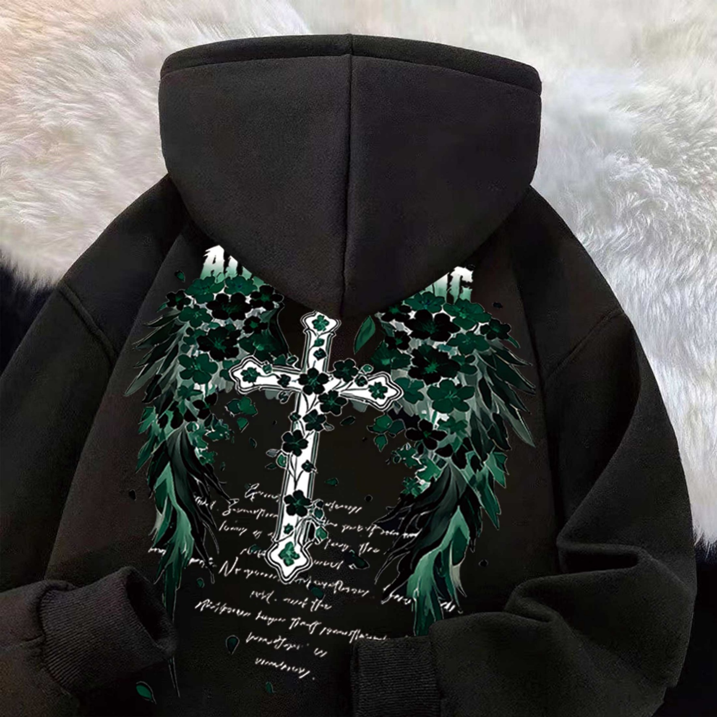 国潮新品樱花十字架翅膀卫衣酷风小众设计感宽松情侣复古潮流外套 - 图2