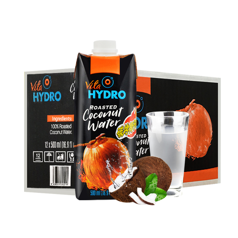 海卓HYDRO碳烤椰子水500ml*12瓶整箱越南进口浓浓碳烤味果汁饮料