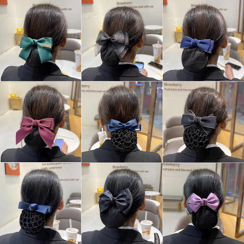 职业头花女护士头花发网工作酒店银行服务员蝴蝶结盘发发夹网兜 - 图0