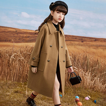 Girls woolen coat 2023 new autumn and winter money Child Thicken children thickened with a large child in the velvet