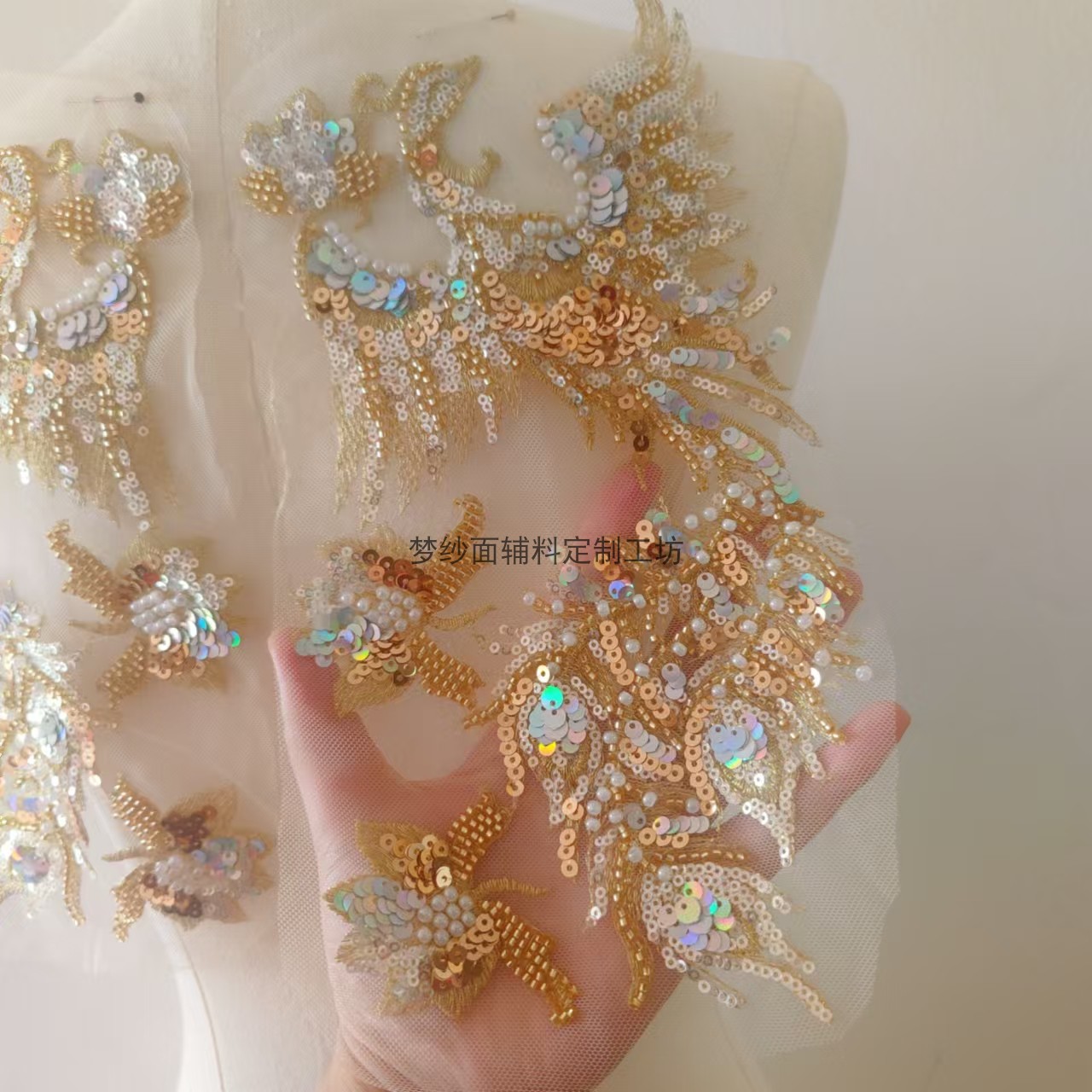 小凤凰一对价 珠绣凤凰花贴 新娘婚纱礼服刺绣珠子彩片 新品上市 - 图2