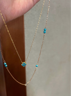 绿色mini幸运四叶草项链耳钉套装