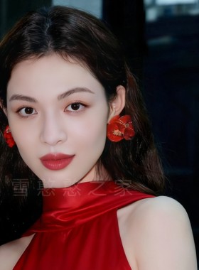 红色花朵耳饰法式复古高级感耳钉结婚订婚庆蚊香盘耳夹无耳洞耳环
