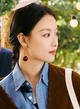 倪妮白鹿同款车厘子耳环清新甜美百搭耳饰高级感轻奢红色樱桃耳坠