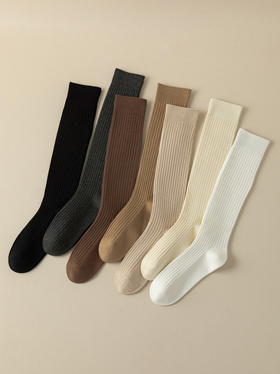 Slim leg women's pure cotton double-needle calf socks non-slip