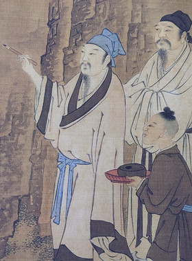 明代四大才子唐寅西雅园集工笔人物画微喷绢布高清复制品临摹学习