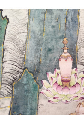 夏荆山座像观音菩萨佛像唐卡国画人物画微喷复制品佛堂装饰画221