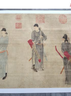 元代钱选杨贵妃上马图国画工笔仕女白描微喷装饰画古代名画复制品