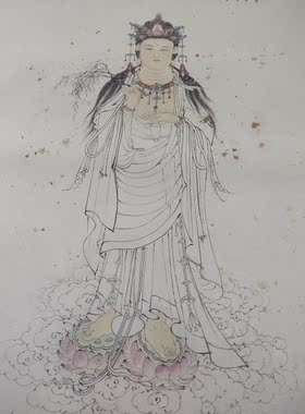 夏荆山观音菩萨佛像唐卡名家真迹国画艺术微喷复制品临摹装饰画