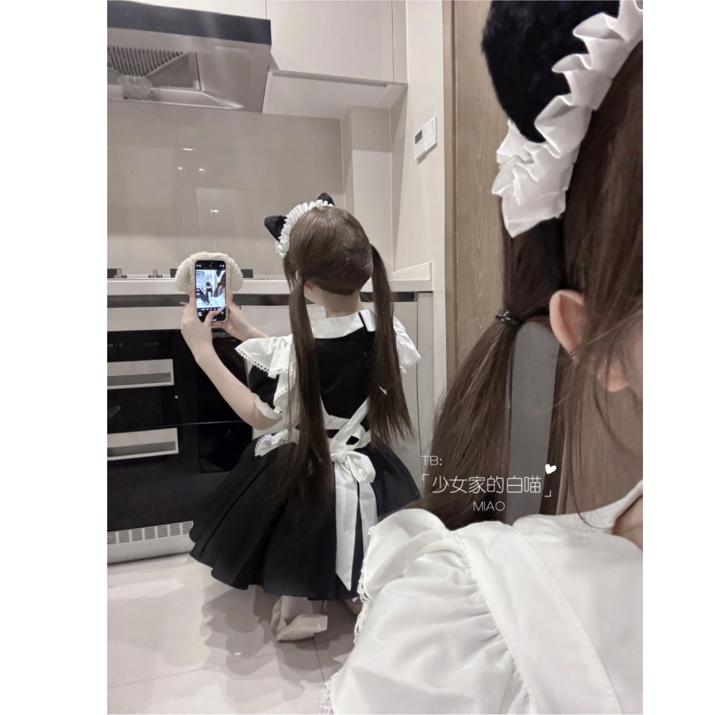 MIAO:日系黑白女仆装重工可爱甜美软妹女佣装lolit洛丽塔连衣裙 - 图2