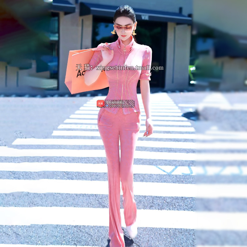 夏日洋气修身运动套装女2025新款修身短袖上衣休闲裤搭配两件套