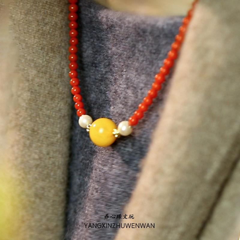 天然南红玛瑙项链女款蜜蜡吊坠配饰锁骨链秋冬中式毛衣链新年礼物,淘宝优惠券,粉丝福利购,淘宝优惠卷