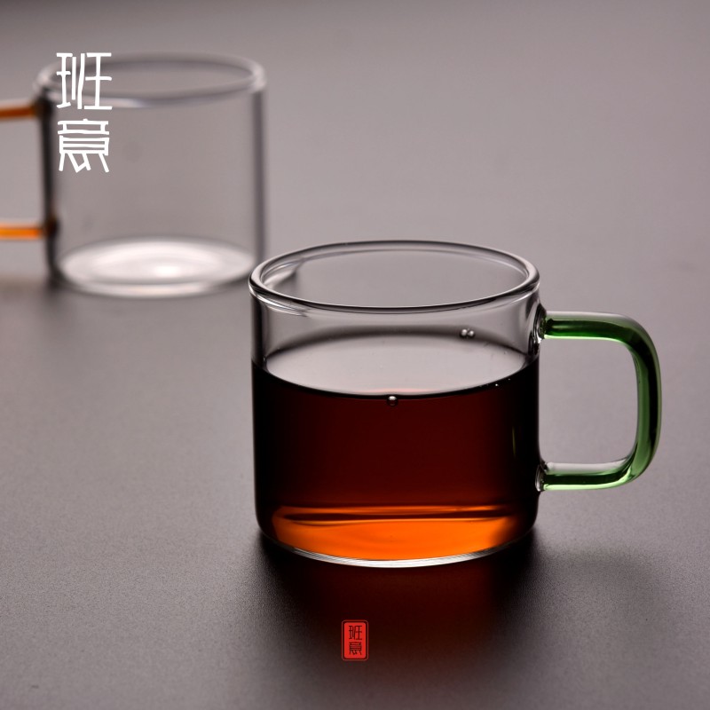 班意小茶杯功夫茶具套装家用带把透明玻璃杯子6只装喝茶品茗泡茶 - 图0