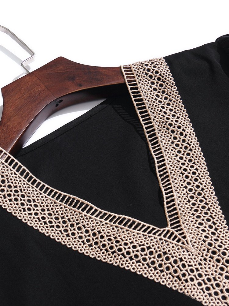 v领女早秋装2020新款洋气蕾丝小衫 依源色蕾丝衫/雪纺衫