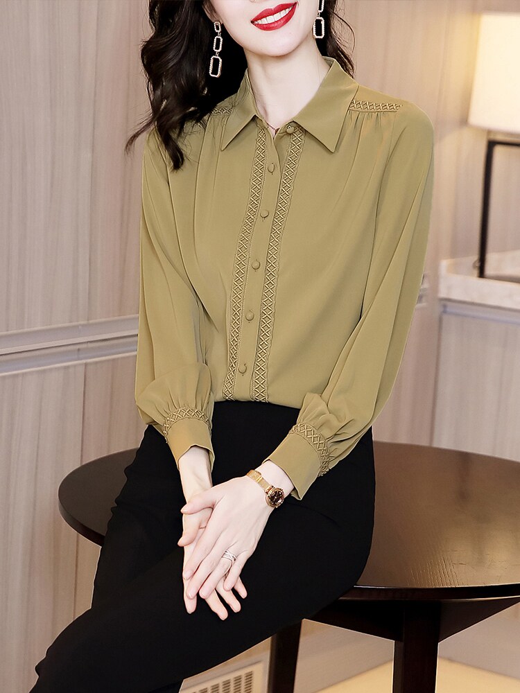 雪纺女秋装2020年新款外穿洋气衬衫 依源色衬衫