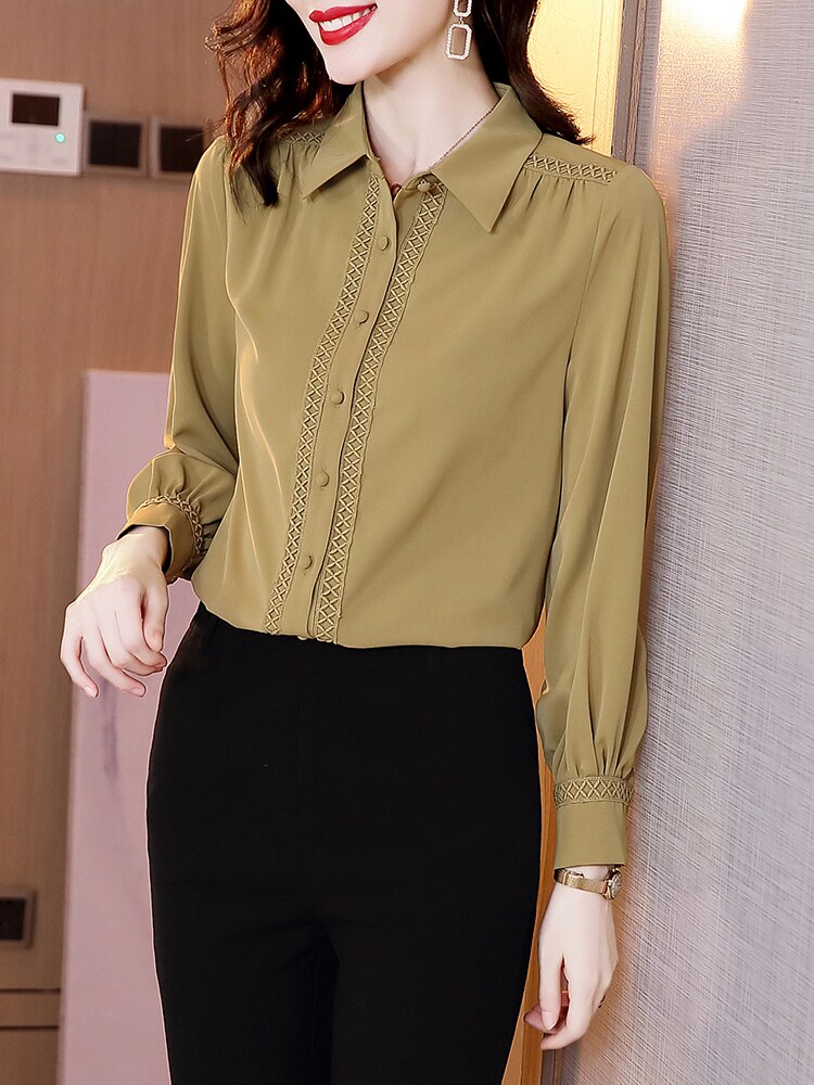 雪纺女秋装2020年新款外穿洋气衬衫 依源色衬衫