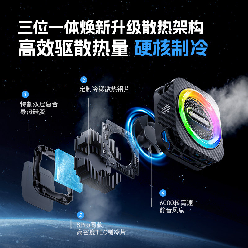 红魔散热器6pro+手机散热器磁吸游戏直播专用背夹支架降温神器风扇静音适用iPhone17苹果努比亚平板iPad新款
