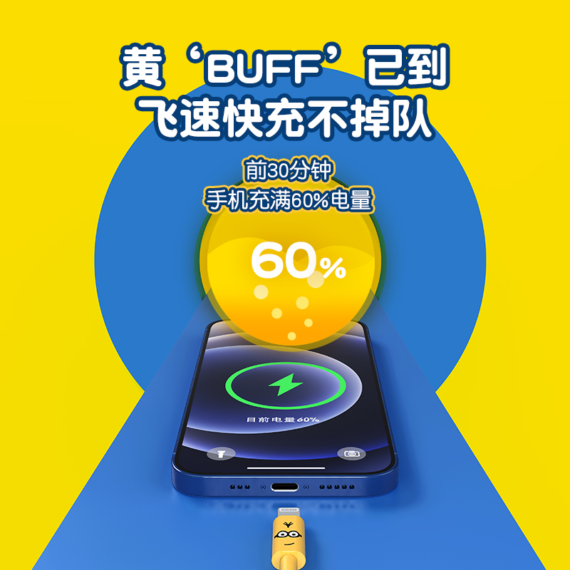 努比亚官方旗舰店努比亚小黄人联名款pd快充数据线MFi认证20w适用于苹果13手机iphone12/11Pro Max/X/11/XR线typec转lightning0