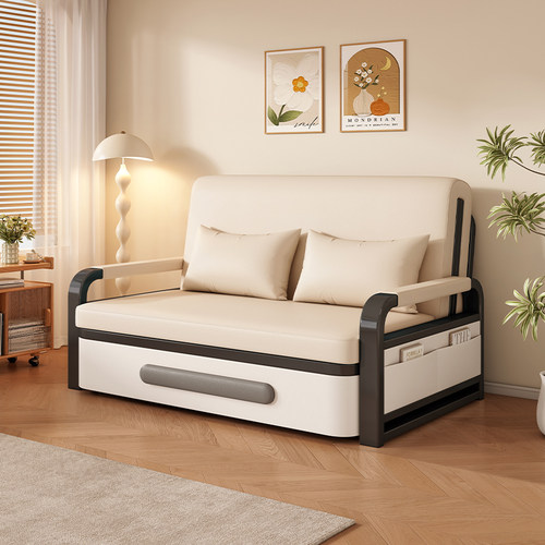 折叠沙发床两用2025新款多功能碳素钢架小户型客厅阳台单人伸缩床 - 图0