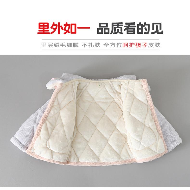 儿童棉睡衣冬加厚三层夹棉法兰绒套装可爱卡通珊瑚女童家居服冬季 - 图3
