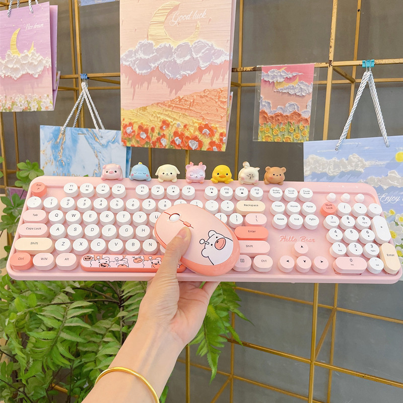 公仔无线多巴胺鼠标键盘女生粉色紫色可爱卡通键盘无线键鼠套装,淘宝优惠券,粉丝福利购,淘宝优惠卷