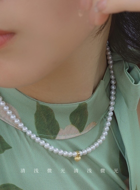 高品质珍珠近正圆18k金baby链