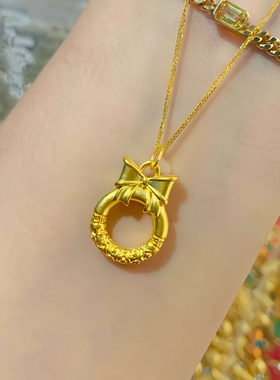 在逃公主黄金色蝴蝶结平安扣吊坠女仿金包银编织绳肖邦项链送女友