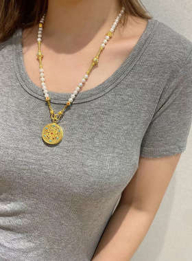 中式古法旗袍璎珞项链项圈长流苏背云长款白色贝珠毛衣链配饰批发