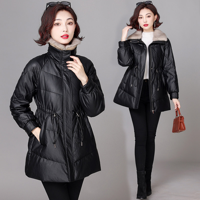 真皮羽绒服女中长款韩版收腰气质水貂毛领海宁皮衣冬季绵羊皮外套,淘宝优惠券,粉丝福利购,淘宝优惠卷