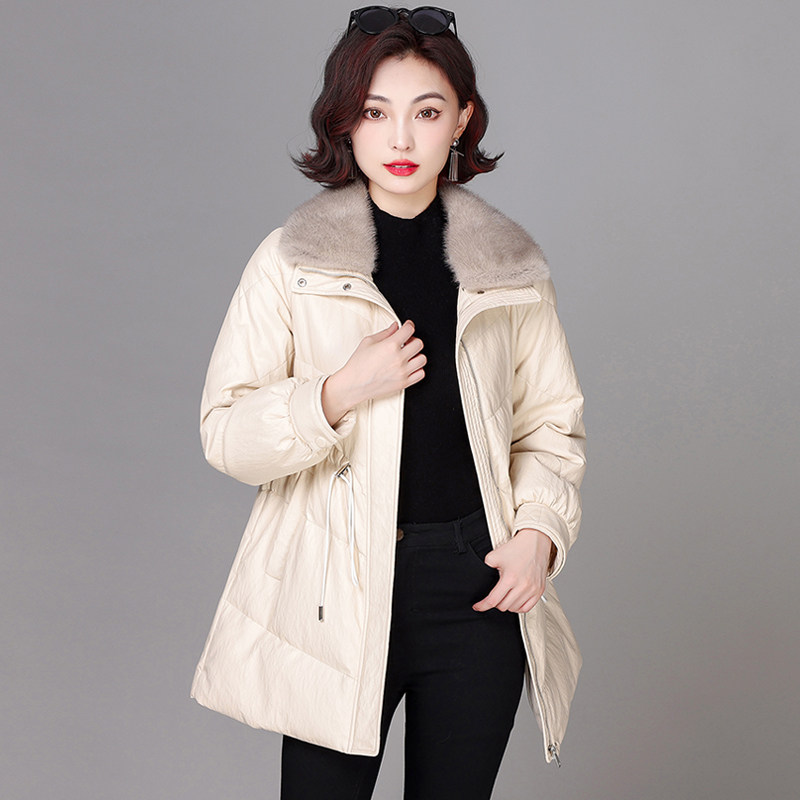 真皮羽绒服女中长款韩版收腰气质水貂毛领海宁皮衣冬季绵羊皮外套,淘宝优惠券,粉丝福利购,淘宝优惠卷
