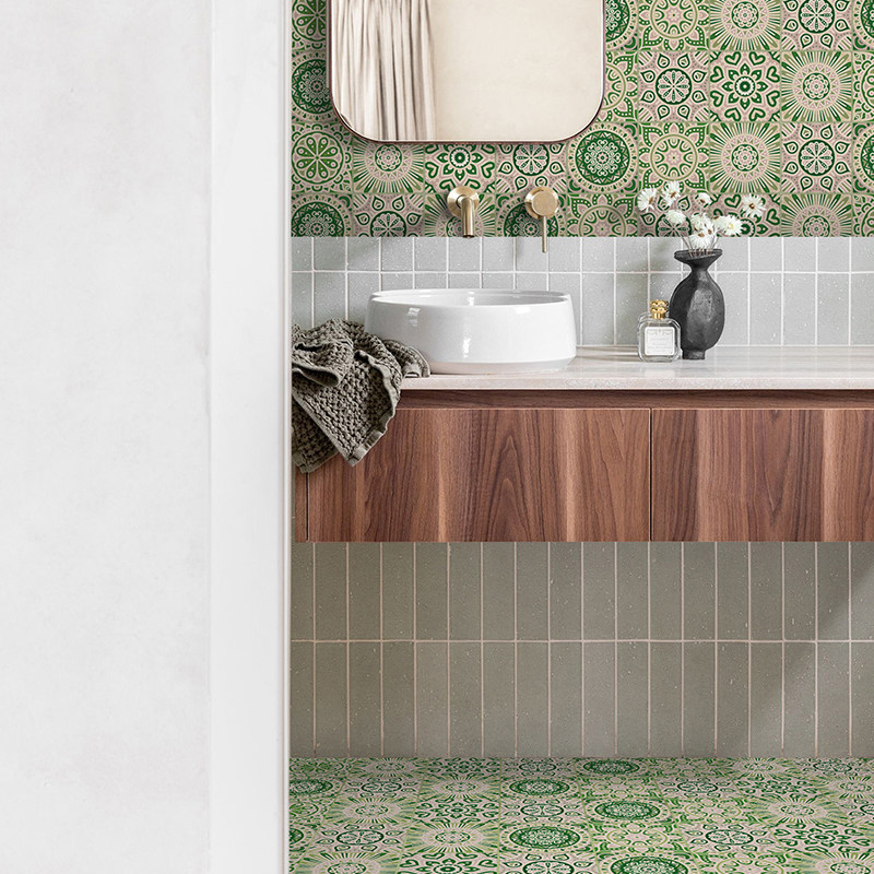 《Mandala》巴西祖母绿瓷砖贴纸厨房遮丑墙贴瓷砖面装饰美化防油,淘宝优惠券,粉丝福利购,淘宝优惠卷