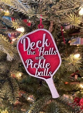 跨境新款2024年 Pickleballs Ornament 木质匹克球装饰品圣诞挂件