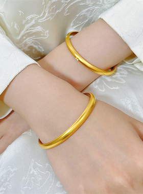 金包银泥鳅背古法手镯女款百福莲花心经亮面传承素圈闭口镯子手环