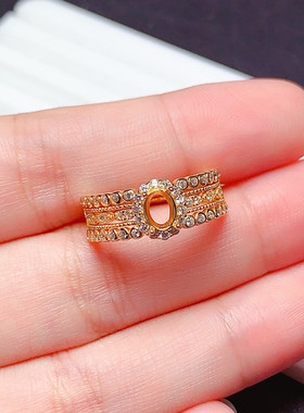 s925银戒指空托椭圆形4*5mm复古轻奢时尚代镶红宝石 祖母绿  x